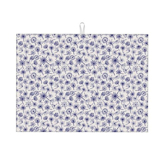 Vsdgher Blue Dandelion Dish Drying Mat Super Absorbent Drying Mat Large Dish Drying Mats for Kitchen Counter Kitchen Drying Mat 24" x 18"