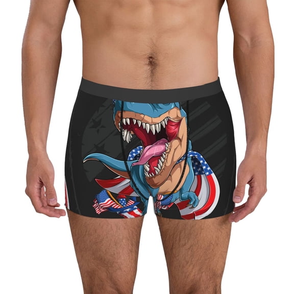 Vsdgher Blue Dinosaur Pattern Men's Boxer Brief Underwear,Soft Funny Underwear for Men-Medium