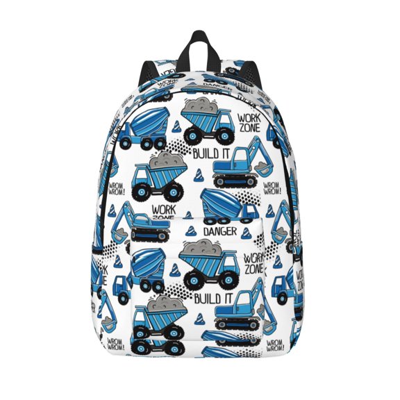 Vsdgher Blue Excavator Print Canvas Backpack Travel Rucksack Unisex Knapsack 15.7/17.7Inch Laptop Backpack for Work,College -Small