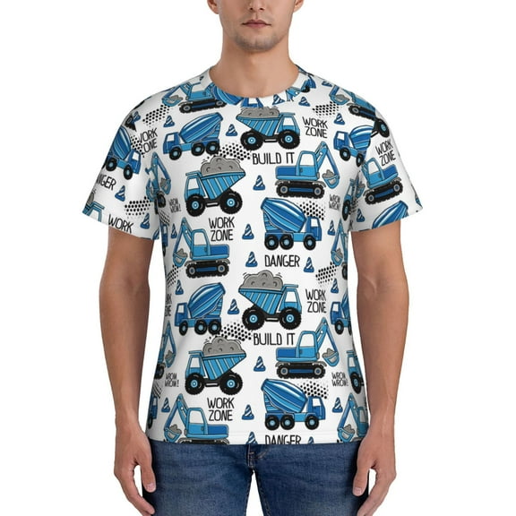 Vsdgher Blue Excavator Print Men's Dry Fit Mesh Athletic Shirts Moisture Wicking Tennis T-Shirt Tops