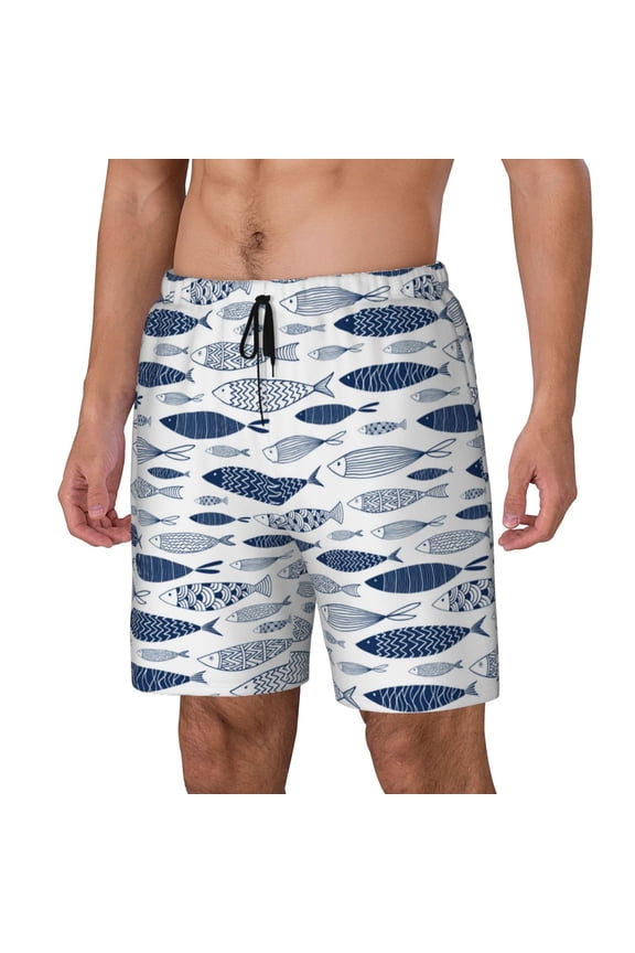 Blue Fish for Mens Swim Trunks with Compression Liner Swim Shorts Swim Suits Board Shorts-Large