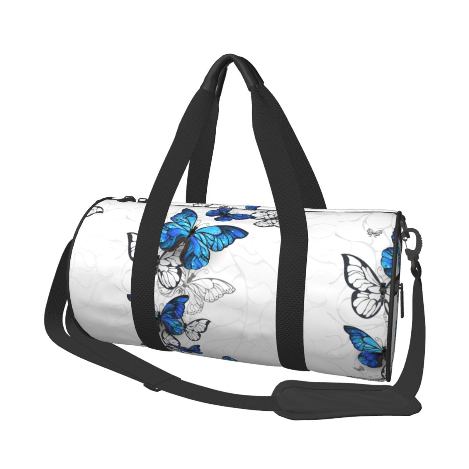 Vsdgher Blue Flying Butterflies 45L Foldable Duffel Bag, Sports Gym Bag,Overnight Bag, Portable Weekender Bag for Airplanes