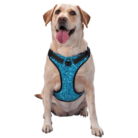 Vsdgher Blue Glitter Pattern Dog Harness,No Pull Pet Harness with Soft Padded Handle,Adjustable Reflective Vest with 2 Buckles,4 Slide Buckles,S-XL