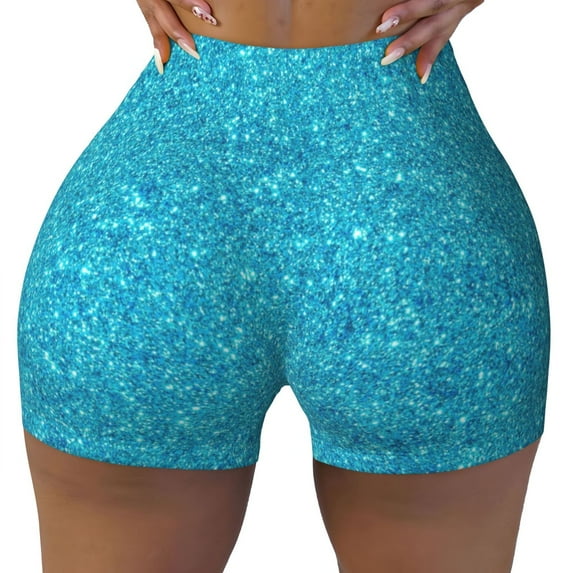 Vsdgher Blue Glitter print Workout Shorts for Women Seamless Soft Smooth Gym Yoga Scrunch Active Exercise Fitness Shorts
