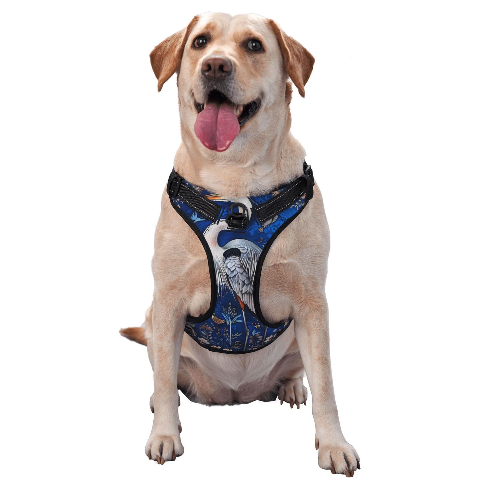 Vsdgher Blue Heron Floral Garden Dog Harness, No-Pull Pet Harness, Dog Vest, Pet Vest for Small to Large Dogs-Medium