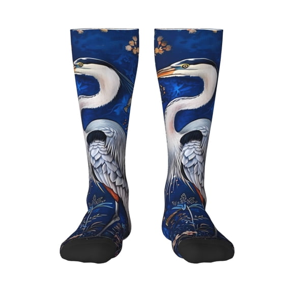 Vsdgher Blue Heron Floral Garden Knee Socks, High Socks Long Stretchy Sock Women Knee High Stocking, Long Socks for Women