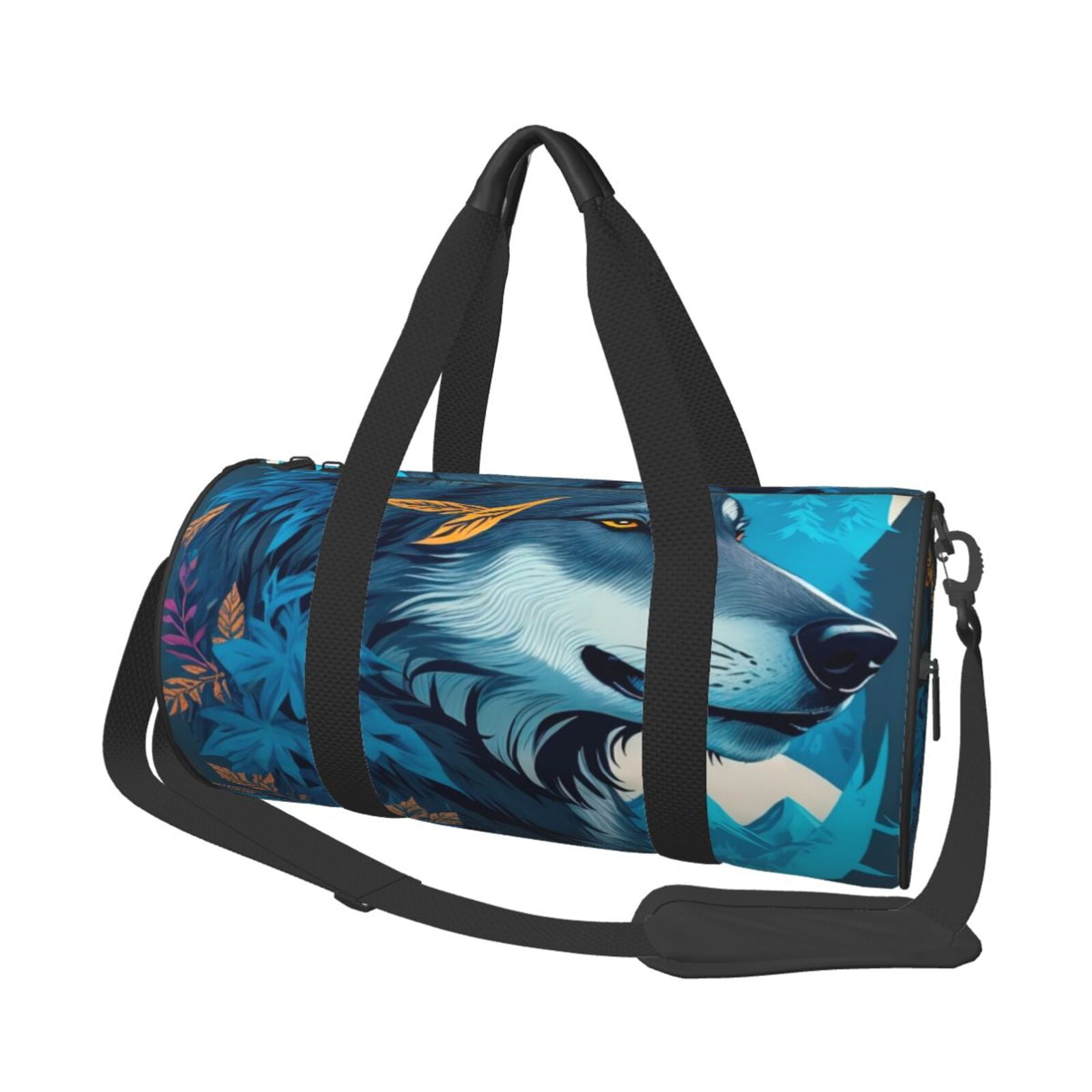 Vsdgher Blue Iceberg Leaf Wolf 45L Foldable Duffel Bag, Sports Gym Bag,Overnight Bag, Portable Weekender Bag for Airplanes