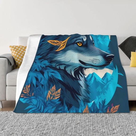 Vsdgher Blue Iceberg Leaf Wolf Pattern Fleece Throw Blanket, Horizontal Fleece Bedding Home Decor for Couch & Bed All Season Use -40"x30"
