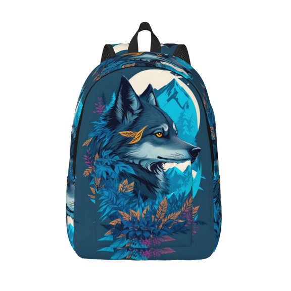 Vsdgher Blue Iceberg Leaf Wolf Print Canvas Backpack Travel Rucksack Unisex Knapsack 15.7/17.7Inch Laptop Backpack for Work,College -Medium