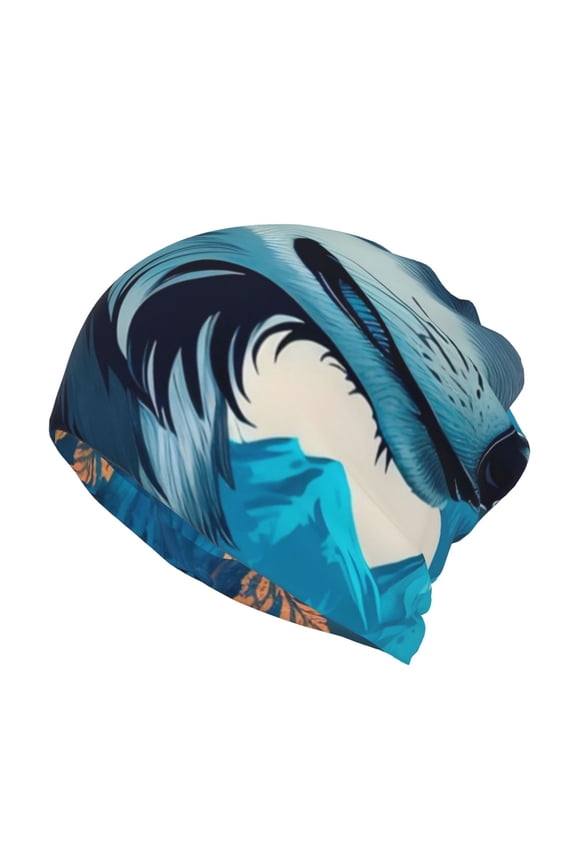 Blue Iceberg Leaf Wolf Slouchy Beanie Hat for Men/Women, Skull Cap Chemo Cap Night Sleeping Cap