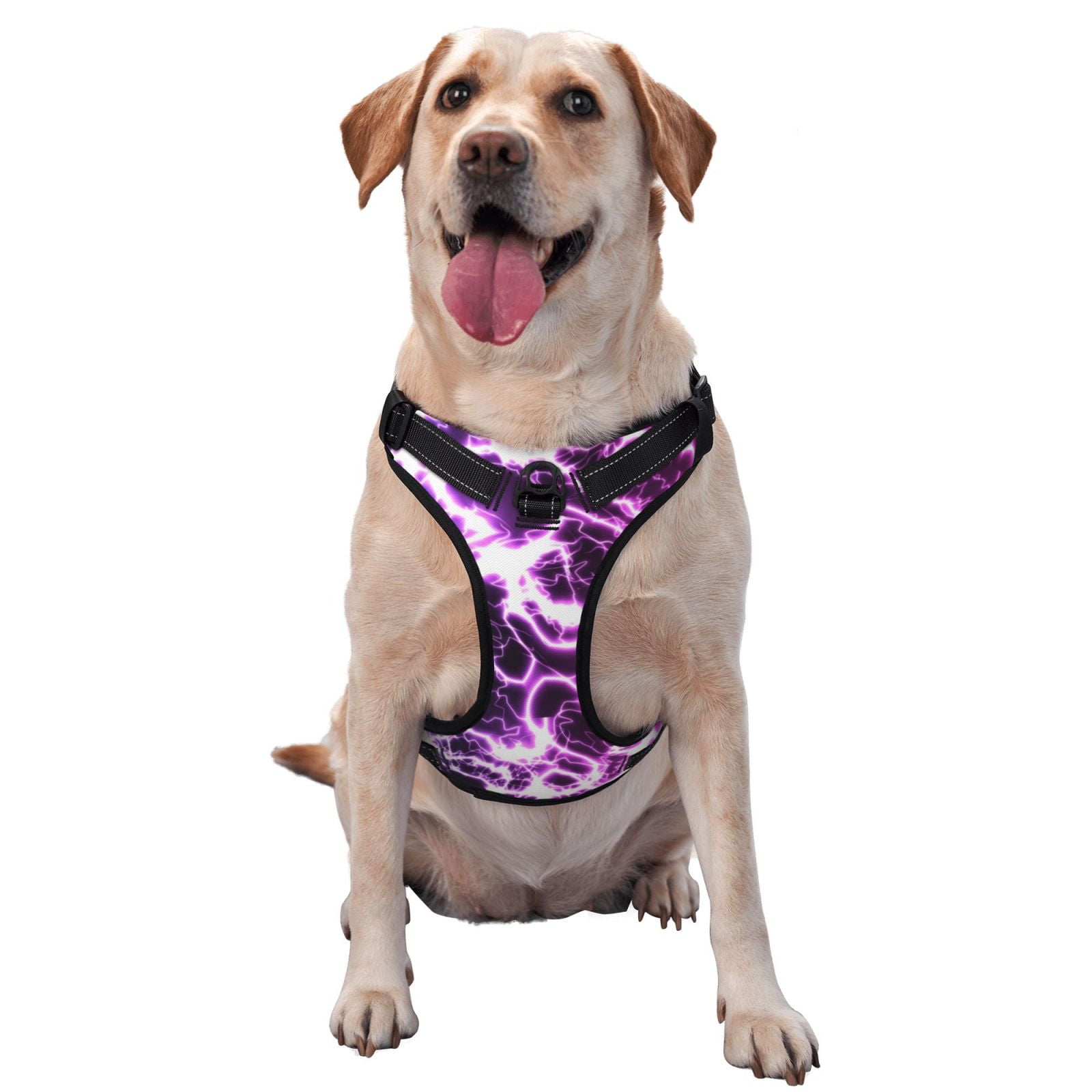 Vsdgher Blue Lightning Pattern Dog Harness,No Pull Pet Harness with Soft Padded Handle,Adjustable Reflective Vest with 2 Buckles,4 Slide Buckles,S-XL Small