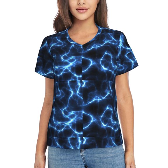 Vsdgher Blue Lightning Women Shirts V Neck Short Sleeve Tops T-Shirt Basic Tees, S to 3XLSmall