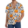thumbnail image 1 of Vsdgher Blue Orange Pumpkin fall Men's Cuban Shirt, Hawaiian Shirts, Business Casual Button Down Shirts, Short Sleeve Shirt-Small, 1 of 5