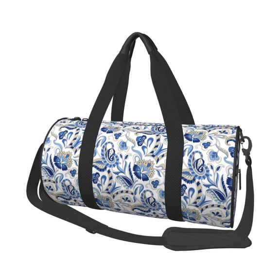 Vsdgher Blue Paisley 45L Foldable Duffel Bag, Sports Gym Bag,Overnight Bag, Portable Weekender Bag for Airplanes