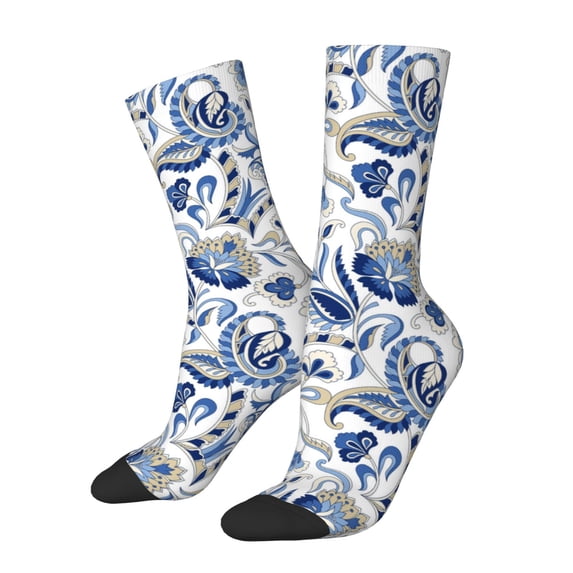 Vsdgher Blue Paisley Crew Socks for Men & Women, Breathable Casual Athletic Ankle Socks