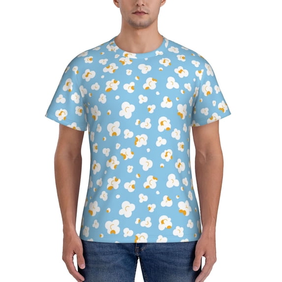 Vsdgher Blue Popcorn Print Men's Dry Fit Mesh Athletic Shirts Moisture Wicking Tennis T-Shirt Tops