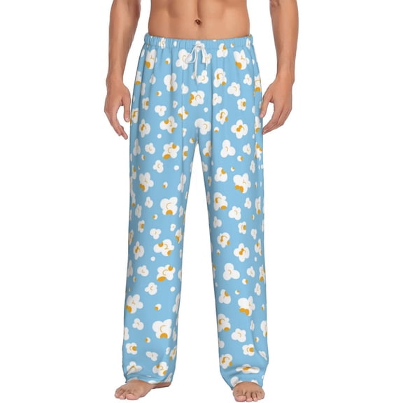 Vsdgher Blue Popcorn Print Mens Pajama Pants Sleep & Lounge Pants, PJ Bottoms With elastic waistb and Pockets