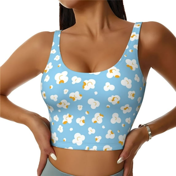 Vsdgher Blue Popcorn Print Women Sleeveless Athletic Tank Top Built-in Bra Camisole Sports Vest for Yoga Running Fitness Exercise with Removable Pads