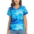 thumbnail image 1 of Vsdgher Blue Shell Women Shirts V Neck Short Sleeve Tops T-Shirt Basic Tees, S to 3XLSmall, 1 of 5