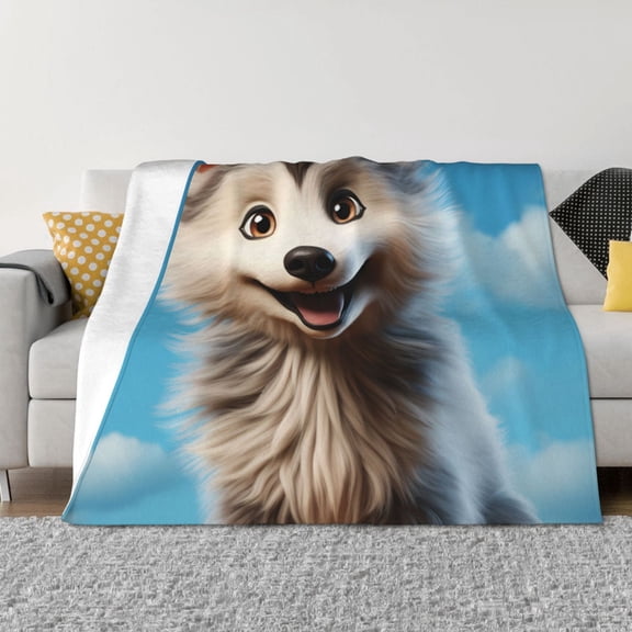 Vsdgher Blue Sky Cute Wolf Pattern Fleece Throw Blanket, Horizontal Fleece Bedding Home Decor for Couch & Bed All Season Use -80"x60"