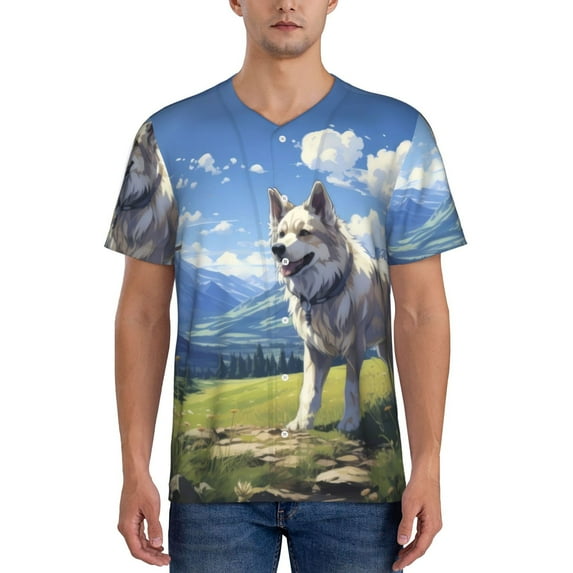 Vsdgher Blue Sky Dog Mens T-Shirts Baseball Vintage Fashionable Lightweight Casual Crew Neck Slim Fit with Long Sleeves-Large