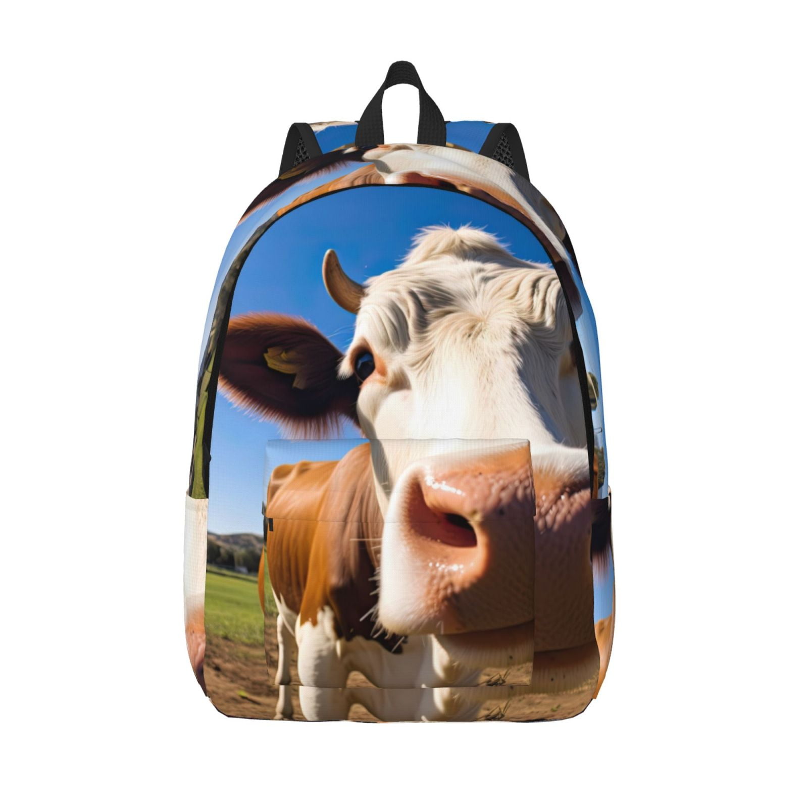 Vsdgher Blue Sky Meadow Cute Cow Print Canvas Backpack Travel Rucksack Unisex Knapsack 15.7/17.7Inch Laptop Backpack for Work,College -Small
