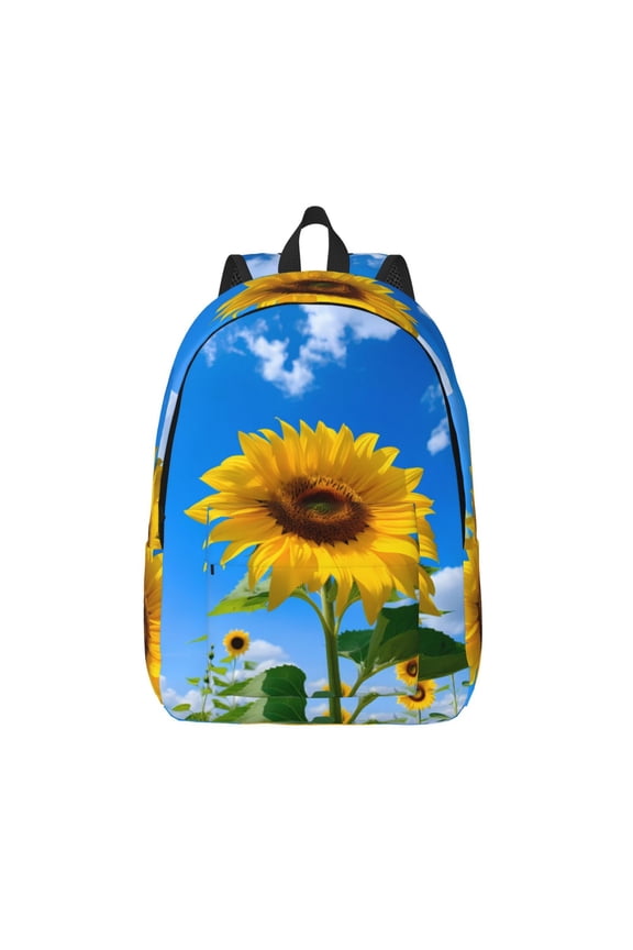 Blue Sky Sunflower Print Canvas Backpack Travel Rucksack Unisex Knapsack 15.7/17.7Inch Laptop Backpack for Work,College -Small