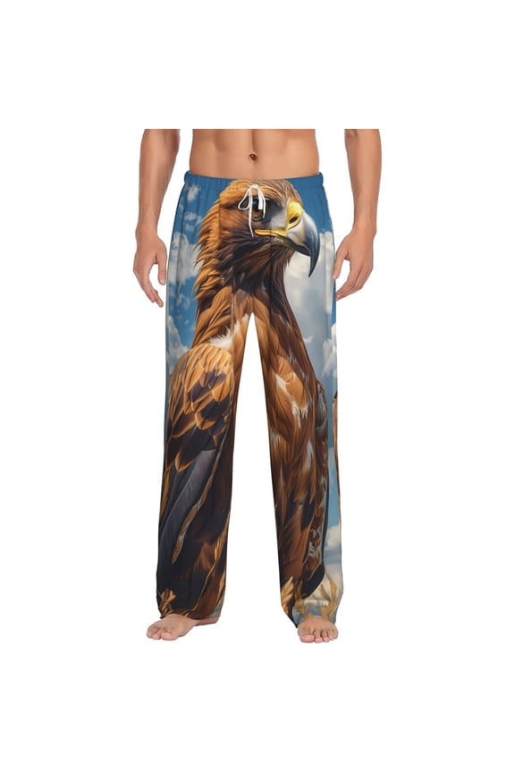 Blue Sky White Cloud Eagle Print Mens Pajama Pants Sleep & Lounge Pants, PJ Bottoms With elastic waistb and Pockets