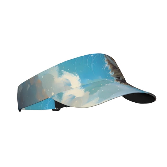 Vsdgher Blue Sky Winged Cat Print Adult Sunscreen Visor Cap,1 Piece of Sport Sun Visor Hats Adjustable Sun Hat for Outdoor Activities Fits for Women and Men (One Size)