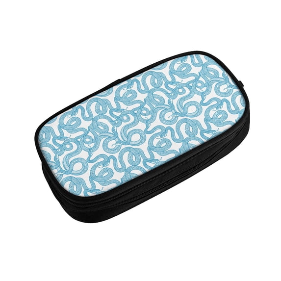 Vsdgher Blue Snake Print Large Capacity Pencil Case Pouch with Zipper, Portable Aesthetic Big Capacity Pencil Cases Pen Office Travel Stationery Bag