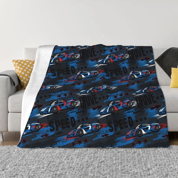 Vsdgher Blue Sports Car Pattern Fleece Throw Blanket, Horizontal Fleece Bedding Home Decor for Couch & Bed All Season Use -60"x50"
