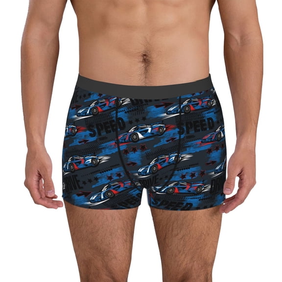 Vsdgher Blue Sports Car Pattern Men's Boxer Brief Underwear,Soft Funny Underwear for Men-Small