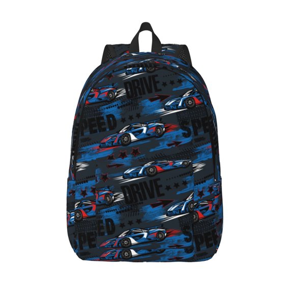 Vsdgher Blue Sports Car Print Canvas Backpack Travel Rucksack Unisex Knapsack 15.7/17.7Inch Laptop Backpack for Work,College -Medium