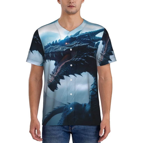 Vsdgher Blue Thunder Storm Dragon Mens T-Shirts Baseball Vintage Fashionable Lightweight Casual Crew Neck Slim Fit with Long Sleeves-3X-Large