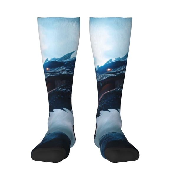 Vsdgher Blue Thunder Storm Dragon Print Thigh High Socks Extra Long Stretchy Sock Women Over Knee High Opaque Stocking Daily Wear