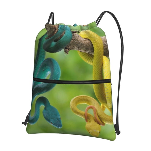 Vsdgher Blue Viper And Yellow Viper Snake Drawstring Backpack Water Resistant String Bag Sports Sackpack Gym Sack for Men Women