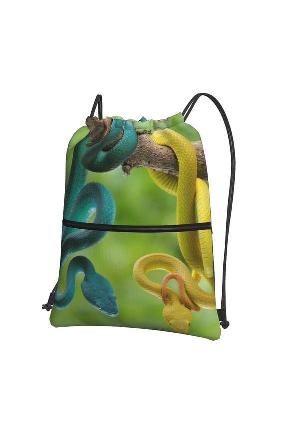 Blue Viper And Yellow Viper Snake Drawstring Backpack Water Resistant String Bag Sports Sackpack Gym Sack for Men Women