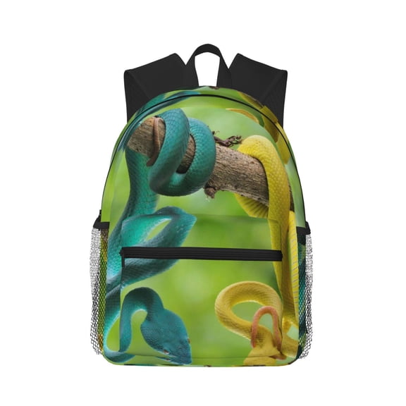 Vsdgher Blue Viper And Yellow Viper Snake Unisex Large Capacity Bookbag, Schoolbag, Casual Daypack for High School, College, Teens, Travel, Work