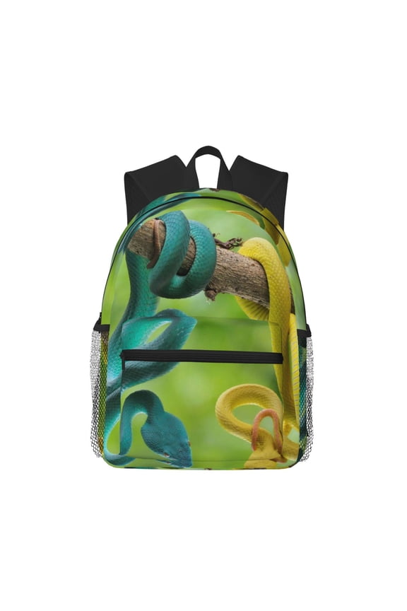 Blue Viper And Yellow Viper Snake Unisex Large Capacity Bookbag, Schoolbag, Casual Daypack for High School, College, Teens, Travel, Work