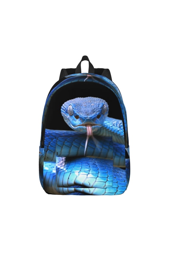 Blue Viper Snake 2 Print Canvas Backpack Travel Rucksack Unisex Knapsack 15.7/17.7Inch Laptop Backpack for Work,College -Small