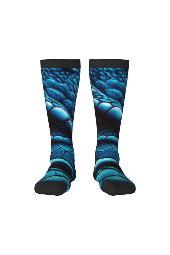 Blue Viper Snake Closeup Face Knee Socks, High Socks Long Stretchy Sock Women Knee High Stocking, Long Socks for Women