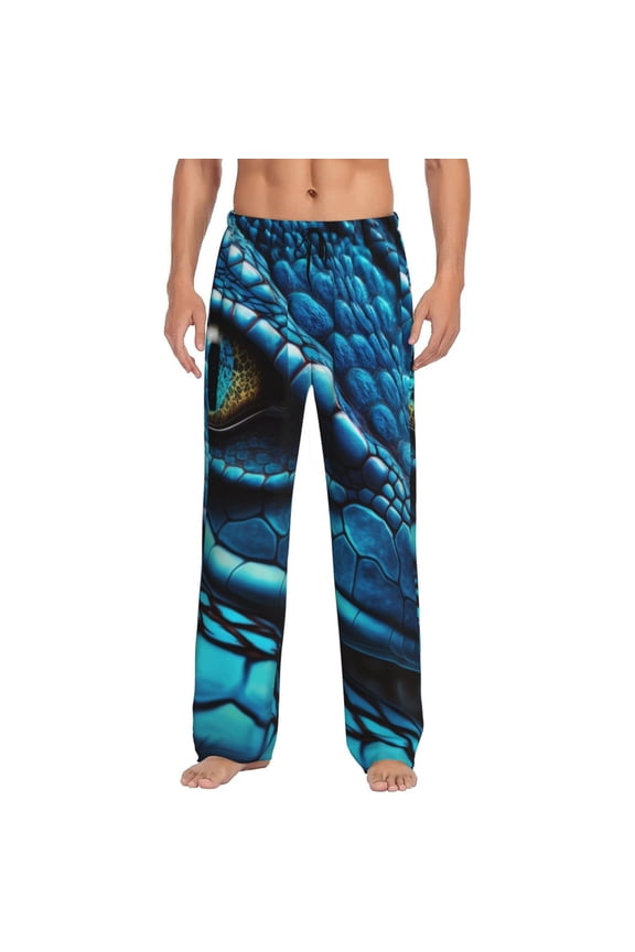 Blue Viper Snake Closeup Face Mens Pajama Pants Sleep & Lounge Pants, PJ Pants-Large