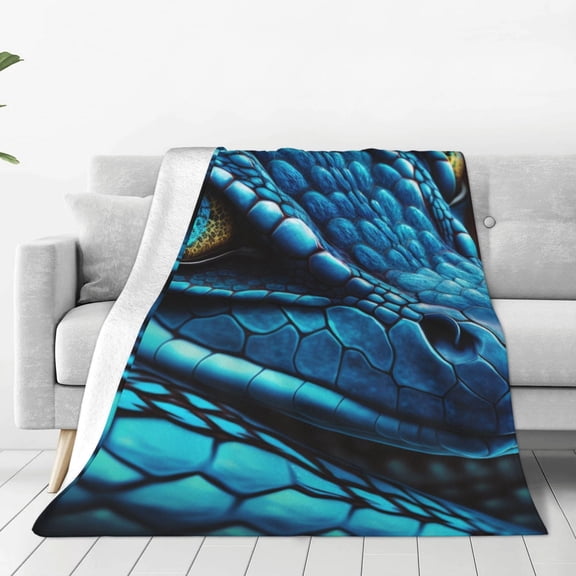Vsdgher Blue Viper Snake Closeup Face Ultra-Soft Micro flannel Blanket Throw Blankets for Couch Sofa, Bed (4 sizes)-50"x40"