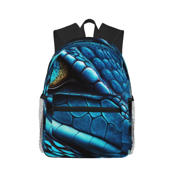 Vsdgher Blue Viper Snake Closeup Face Unisex Large Capacity Bookbag, Schoolbag, Casual Daypack for High School, College, Teens, Travel, Work