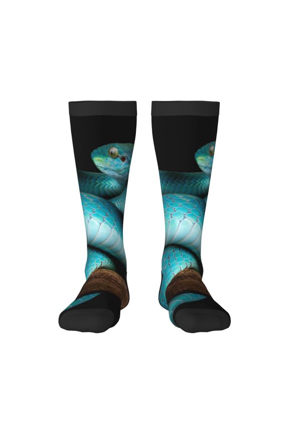 Blue Viper Snake Knee Socks, High Socks Long Stretchy Sock Women Knee High Stocking, Long Socks for Women