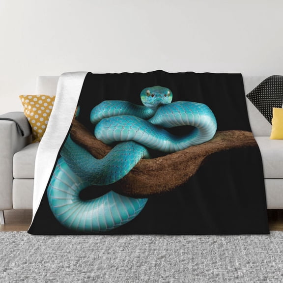 Vsdgher Blue Viper Snake Pattern Fleece Throw Blanket, Horizontal Fleece Bedding Home Decor for Couch & Bed All Season Use -50"x40"