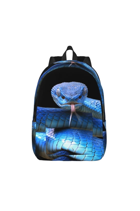 Blue Viper Snake Print Canvas Backpack Travel Rucksack Unisex Knapsack 15.7/17.7Inch Laptop Backpack for Work,College -Medium