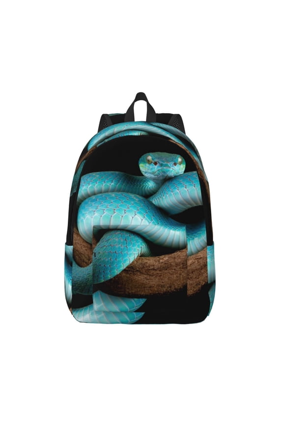 Blue Viper Snake Print Canvas Backpack Travel Rucksack Unisex Knapsack 15.7/17.7Inch Laptop Backpack for Work,College -Medium