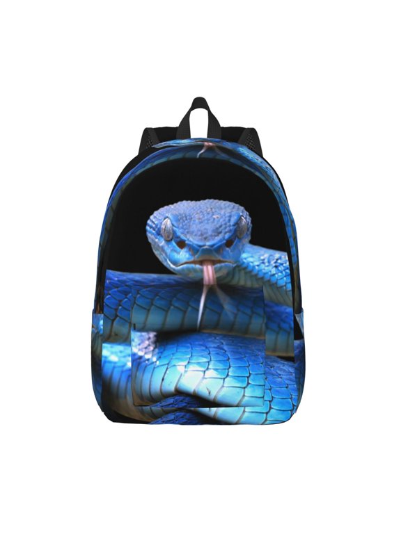Blue Viper Snake Print Canvas Backpack Travel Rucksack Unisex Knapsack 15.7/17.7Inch Laptop Backpack for Work,College -Small
