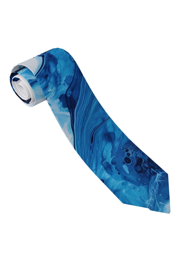 Blue White Fluid Art Print Ties for Men 4.7" Formal Necktie Wedding Accessory Men's Business Ties for Wedding Bussiness Work